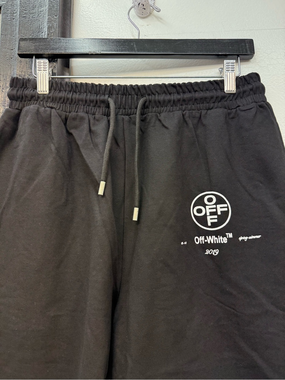 Off-White Black Athletic Shorts with Pink Graphic '99' image 6